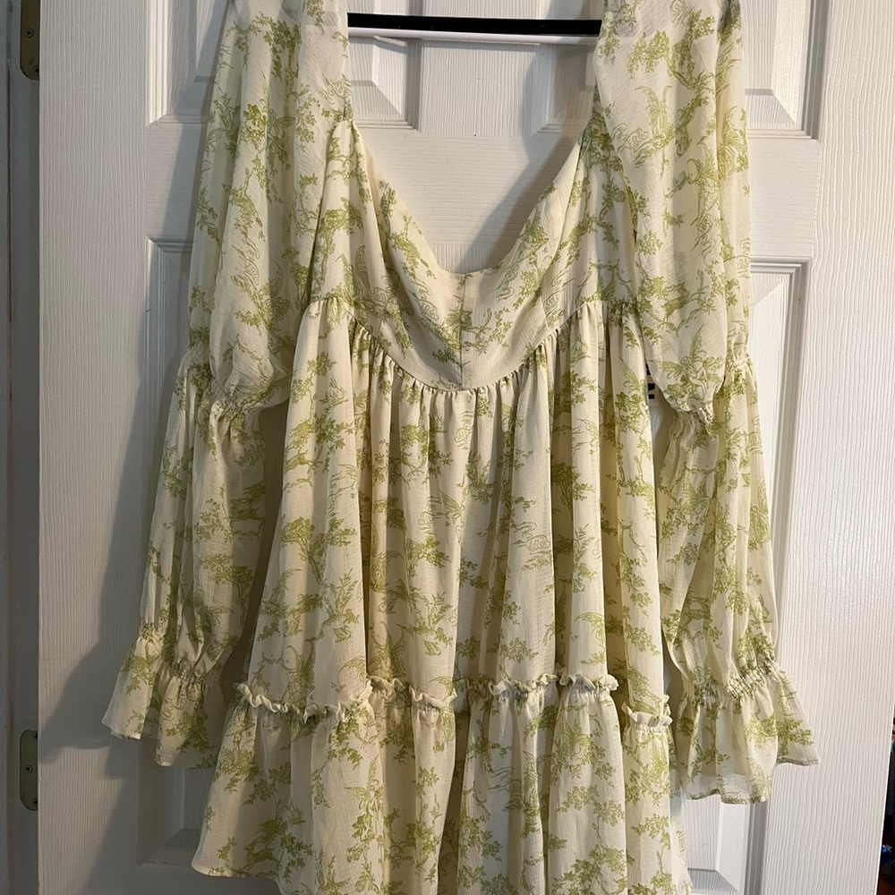 Urban Outfitters Cream and Light Green Floral Tie Back Dress